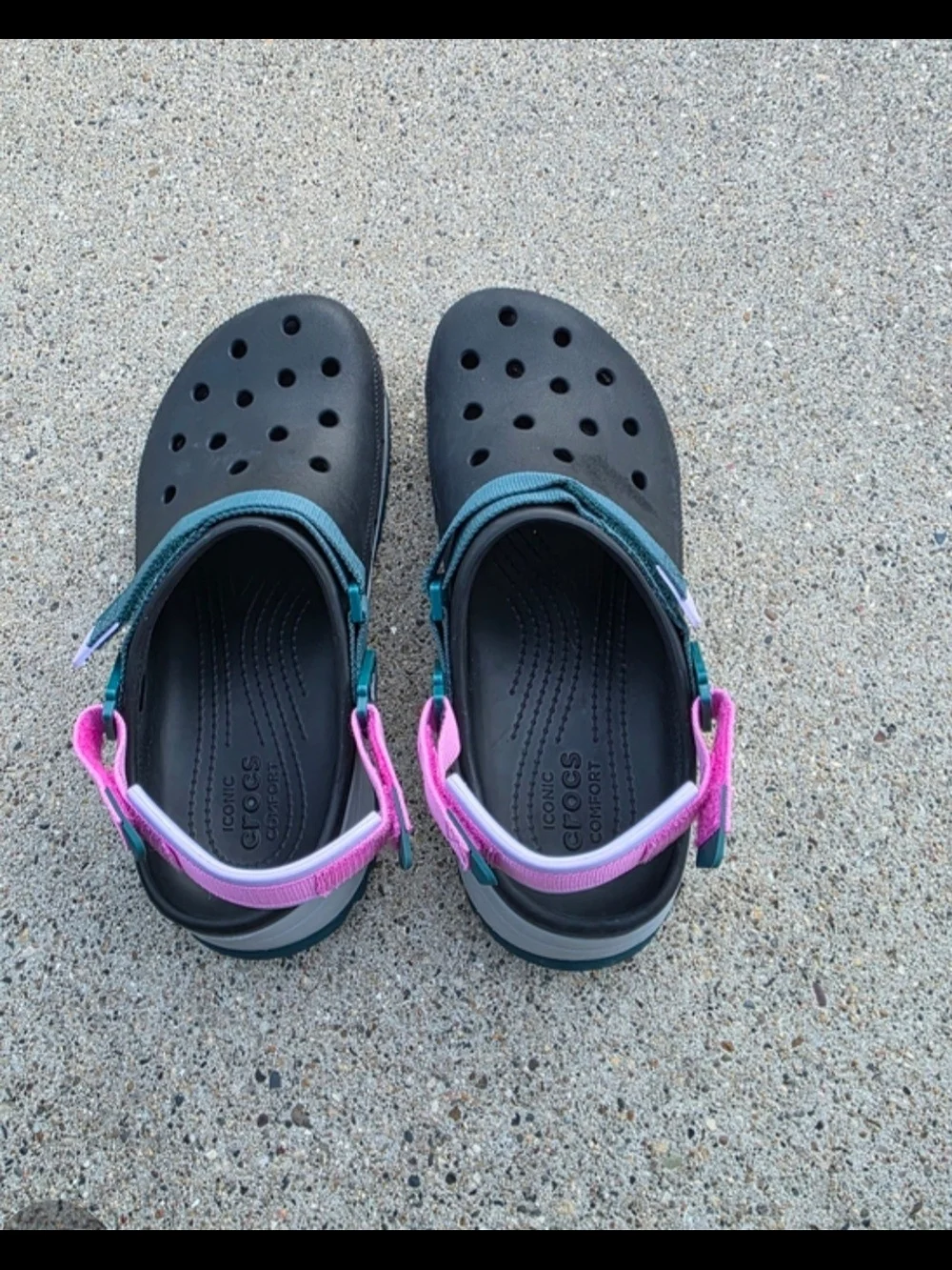 CROCS Hiker Clogs  Sandals with Teal and Pink Straps Women 12 /men 10